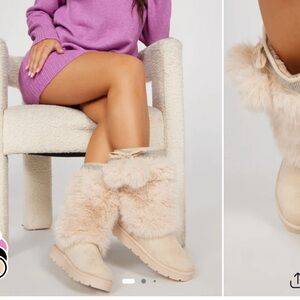 Fashion Nova Cream Fur Winter Boots